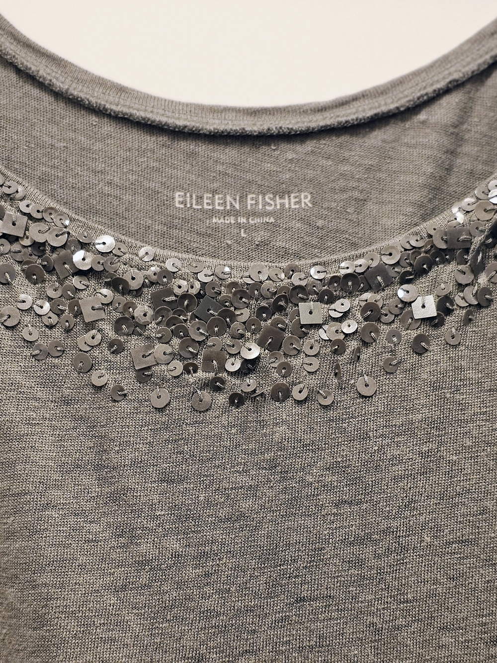Eileen Fisher 100% Linen Sequin Embellished Tank Top Gray Size Large - Picture 5 of 5